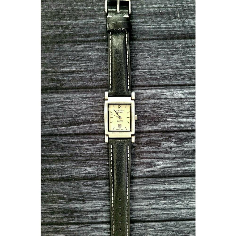 Rare Hinged Lug Embassy Gruen Date Vintage Men's Tank Watch‎ - Picture 4 of 6
